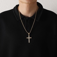 Usine nouvelle chaîne de corde de vente chaude avec couleur or véritable plaqué Hip Hop Bling Zircon et laiton croix pendentif rappeur collier