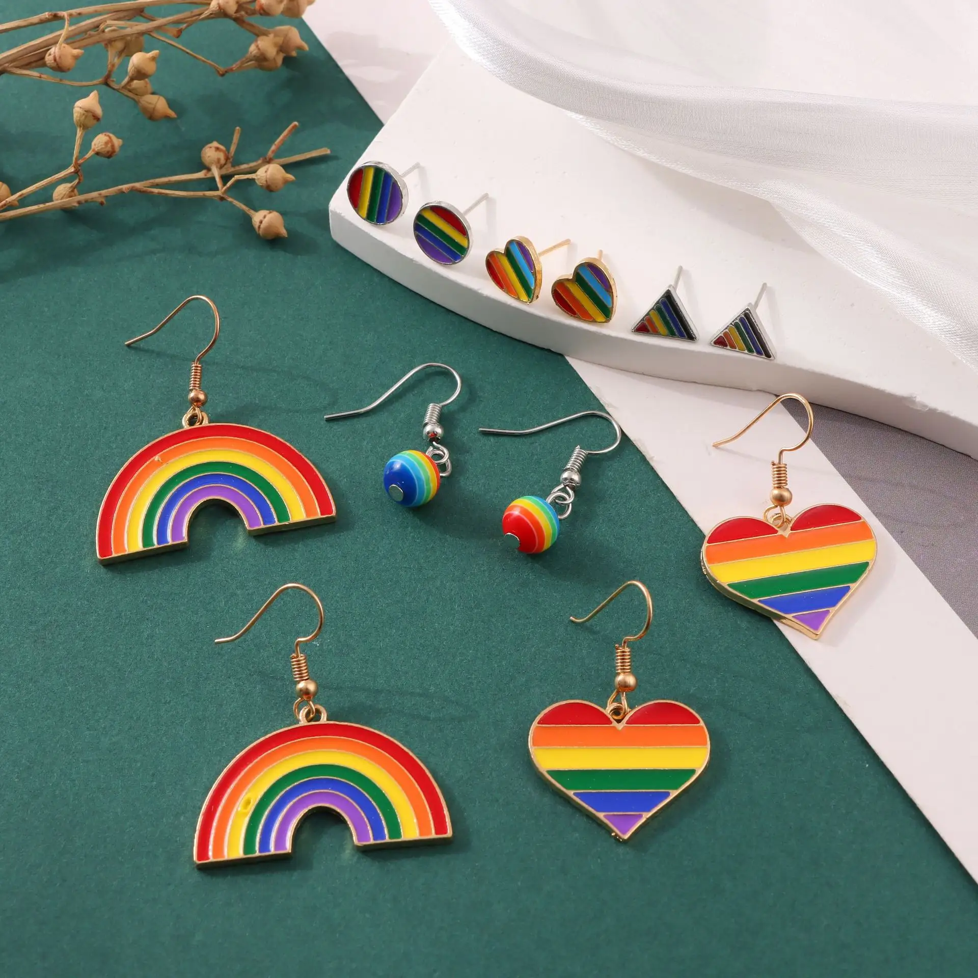 New colorful 6Pairs/Set drop oil alloy earrings fashion design lady girl rainbow earrings jewelry wholesale