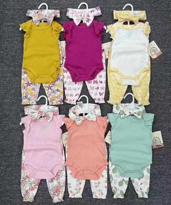 2024 Hot Sell Baby Cartoon Headband Onesies And Long Pant 3piece Set