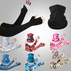 Summer Outdoor Sun Protection Sleeves Ice Silk Neck Warmer Combo Extra Long Finger Exposing Cycling Face Mask Unisex Adult - Product Image 1