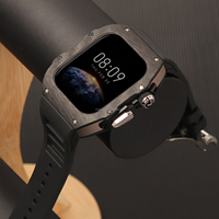 Kit de Modification Luxe Mode pour Apple Watch Series SE 10 46 mm 42 mm avec Boîtier en Fibre de Carbone, Bouton en Acier Inoxydable et Bracelet en Caoutchouc Fluoré
