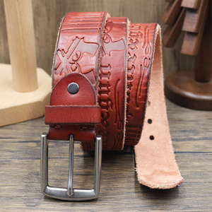 Cintura in Vera Pelle Goffrata da Uomo, Lusso Vintage, Fibbia ad Ardiglione in Lega Invecchiata, Cinture di Design, Cinturino per Jeans, Cinturino Firmato - Product Image 2