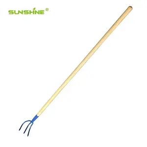 Fourchette de jardin pour cultivateur soudée à 3 dents SUNSHINE avec long manche en bois