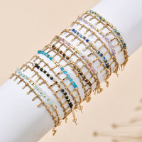 Bracelets de mode bohèmes ajustables en acier inoxydable plaqué or 18 carats avec perles en pierre naturelle et pompon