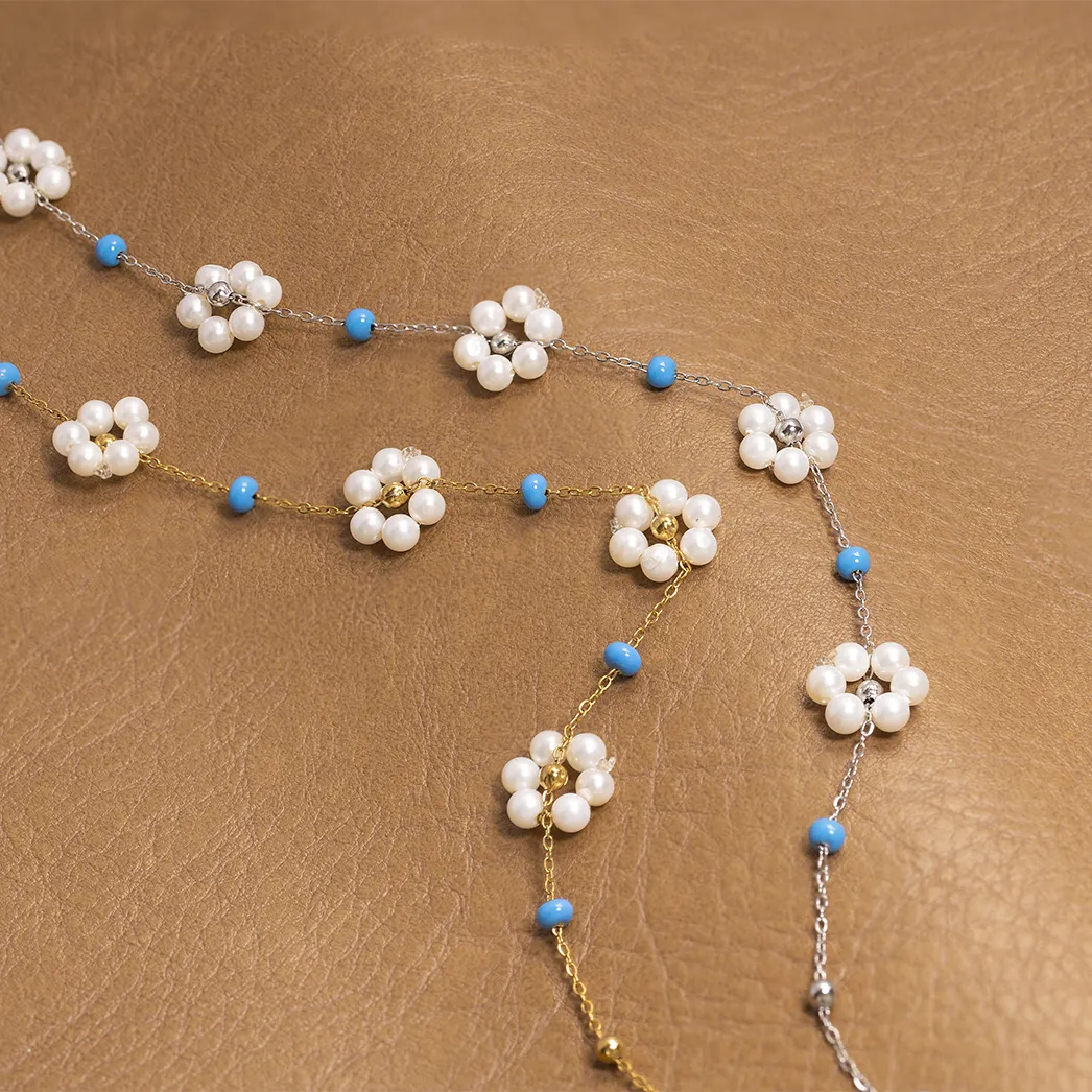 Powell collana a catena con clavicola in acciaio inossidabile personalizzata accessori donna gioielli collana di perle con fiori Non appannati