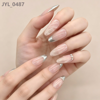 24 faux ongles amande 3D gaufrés ombrés style français avec strass argentés, pré-dessinés, en ABS, amovibles, à presser, style salon