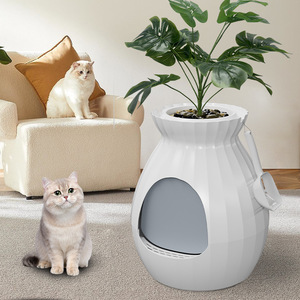 Litière pour chat transfrontalière, entièrement fermée, grande taille, style <span class=keywords><strong>pot</strong></span> <span class=keywords><strong>de</strong></span> fleurs, pliable, désodorisante intelligente, avec cachette pour plantes - Product Image 1