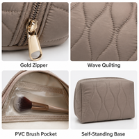 Bolsa de Cosméticos Acolchada de Nailon OEM para Mujer, Gran Capacidad, Abertura Amplia, Bolsa de Viaje para Artículos de Aseo, Color Rosa Empolvado, Gris, Beige