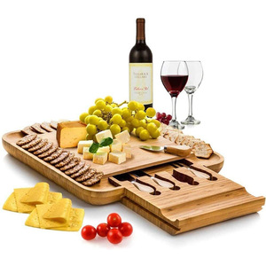 Plateau à fromage en bambou avec tiroir et ensemble de couverts pour servir des en-cas et des accompagnements vinicoles - Product Image 5