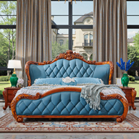Lit double en bois massif et cuir, style européen et chinois, 1,8 m/2,0 m, modèle 805, pour chambre principale, lit de mariage