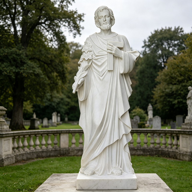Customizable Classical Religious Style Church Courtyard Decoration Hand-Carved White Marble Saint Joseph Sculpture