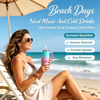 Gobelet intelligent Smart Music de 40 oz avec haut-parleur Bluetooth, en acier inoxydable, isolé sous vide, pour les voyages et les activités de plein air