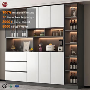 Buffet de cuisine autoportant moderne GINO, armoire de rangement haute pour salle à manger, meuble de rangement étroit en bois blanc - Product Image 1