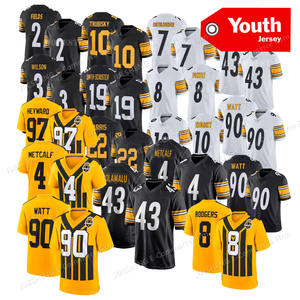 Jeugd en kinderen Pittsburgh City # 90 Watt # 43 Polamalu 4 # Metcalf 8 #   Rodgers America gestikte voetbaltenues van topkwaliteit - Product Image 1