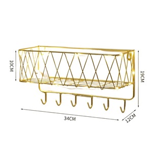 Bathroom Wall <b>Shelf</b> Metal Mesh Storage Rack <b>With</b> <b>Hooks</b> For Toothbrush Shampoo Soap Organizer Mounting On Wall - Product Image 5