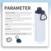 Botella de Agua Deportiva para Sublimación de 20 oz con Pajita, Doble Capa de Acero Inoxidable, Biberones en Blanco para Sublimación 2 en 1