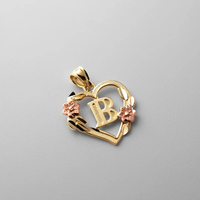 Collier pendentif en or plaqué 14 carats bicolore avec initiale en forme de cœur et fleur, bijou personnalisé pour femme, cadeau de Saint-Valentin, à porter au quotidien