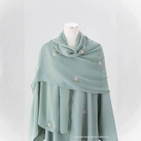 Ensemble Abaya vert poudré brodé de fleurs avec foulard, tenue musulmane pour femmes, coupe ample, deux pièces, élégant et chic, vente en gros