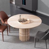 Table à piédestal cannelée, mobilier en pierre fossile, table à manger ronde en marbre