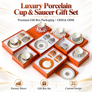 Service à café rétro de style moyen-oriental en porcelaine fine, durable, pour couple, avec tasses et soucoupes en céramique pour le thé de l'après-midi - Product Image 1
