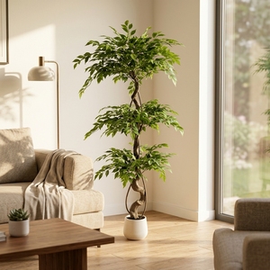 Arbre artificiel Ficus, plante artificielle haute, feuilles réalistes, verdure miniature, salon, arbre porte-bonheur, bureau, formes uniques - Product Image 3