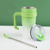 Tasse isolée sous vide en acier inoxydable, bouteille d'eau, tasse de voyage, gobelet de 42 oz avec poignée et couvercle en paille