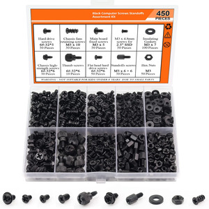 Baiguluo Computer Screw Assortment Kit 450pcs Black M3 6-32 For Desktop PC Case Motherboard Fan Hard Drive Standoffs - Product Image 1