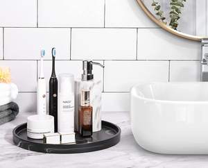 Plateau rond en résine salle de bain vanité plateau cuisine évier rangement plante comptoir organisateur plateau de service - Product Image 6