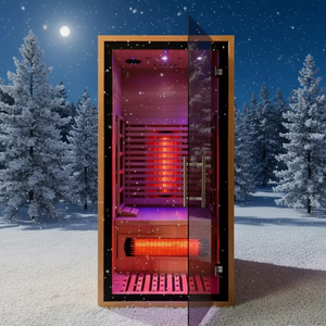 Мини-сауна для одного человека с инфракрасной панелью управления полного спектра, красным светом и терапией красным светом, из древесины хемлока и красного кедра, для виллы, здорового спа-отдыха. - Product Image 1