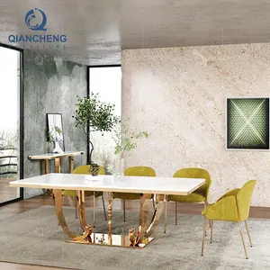 QIANCHENG dinning table 4 seater furniture supplier luxury modern diner metal simple design marble dining table set