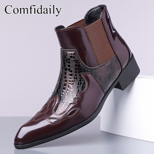Bottines pour hommes Comfdaily, bout pointu, cuir verni, imprimé animal, bottines Chelsea, bande élastique, tendance de la mode, toutes saisons, 38-48 - Product Image 5