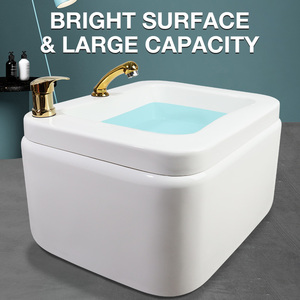 Lavabo de Pedicura de Cerámica de Alta Calidad con Asa Recta Dorada, Tazón para Spa de Pies con Drenaje para Uso en Salones de Belleza y Manicura - Product Image 3