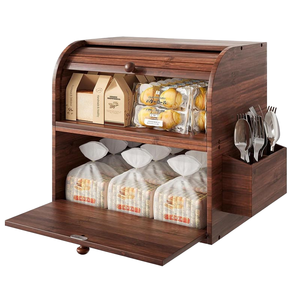 Roll-top bread storage box Wooden multi-compartment <b>bin</b> Kitchen counter bread box Roll-top wooden storage - Product Image 1