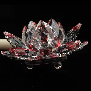 Tamanho grande super grande 200mm diâmetro brilhante cristal flor de lótus artesanato decoração do templo