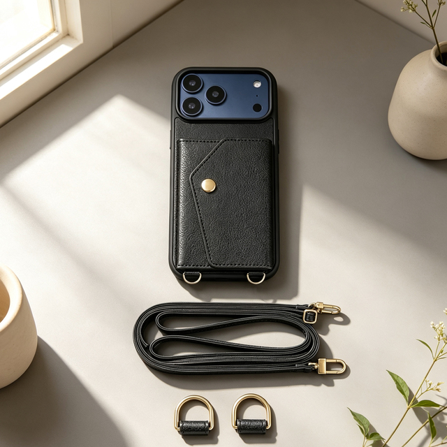 High Quality Crossbody Lanyard PU Leather Wallet Case for iPhone All Round Shockproof Protection Phone Case