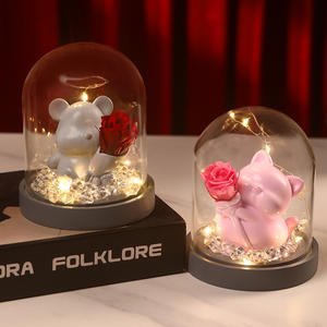 Rosa seca preservada en vidrio Luces LED Oso 100% Rosa eterna natural Ecológico Hecho a mano Día de San Valentín Regalo de Año Nuevo - Product Image 3