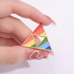 Exquisite fashionable and versatile rainbow triangle shape geometric brooch golden section design pin badge clothing accessories