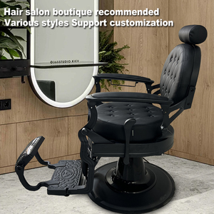 Poltrona <span class=keywords><strong>da</strong></span> Barbiere in Stile Antico Nero e Oro con Rivestimento in Pelle Trapuntata, Base Rotonda con Pompa Idraulica, Sedia <span class=keywords><strong>da</strong></span> <span class=keywords><strong>Parrucchiere</strong></span> per <span class=keywords><strong>Uomo</strong></span> - Product Image 4