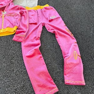 Custom <b>Zip</b> <b>up</b> <b>Crop</b> Women Velvet Hoodie and Sweat Suit Jogger Set Two Piece Embroidery Rhinestone Velvet Tracksuits for Women - Product Image 3