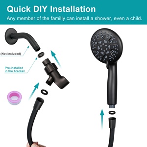 Ensemble de douche à main 3 pièces de style américain noir mat de qualité supérieure avec 8 fonctions, tuyau et support en laiton américain – Vente en gros - Product Image 3