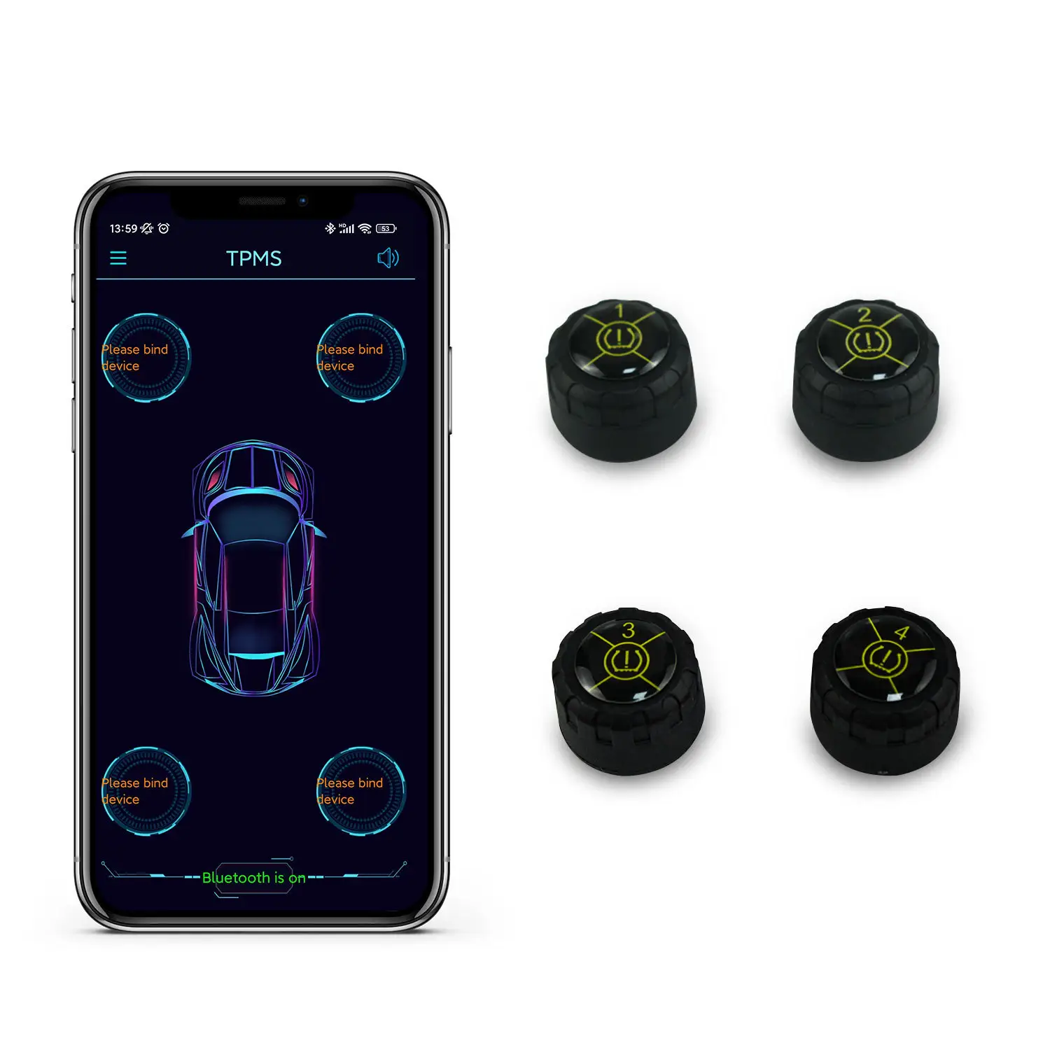 2/4 Sensors Car TPMS Bluetooth Tire Pressure Monitoring System Support Android/IOS Mobile Phone Display Car Tyre Diagnostic Tool