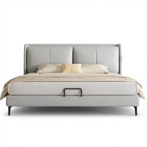 Canapé-lit double moderne de luxe léger avec cadre en bois de manguier massif et revêtement en cuir souple de couleur personnalisable pour hôtel et appartement - Product Image 3