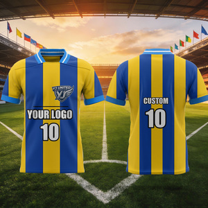 Servicio de Dropshipping, Conjunto Deportivo de Verano con Ribete a Rayas Vintage Azul y Amarillo, Cuello Acanalado para Equipo de Club - Product Image 2