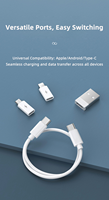 Câble de données micro USB multifonction 6-en-1 à charge rapide 3A avec boîte de rangement, facile à transporter, idéal pour les voyages, pour plusieurs ports