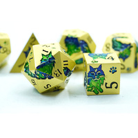 Mini jeu de dés en métal doré massif avec motif de chat vert et bleu, dés polyédriques en alliage de zinc, dés de dragon pour jeux de rôle, Donjons et Dragons, DND