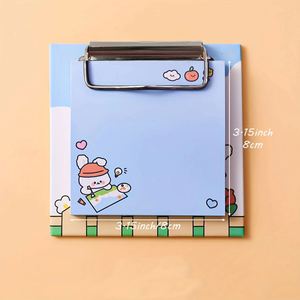 30sheets Cute Cartoon Plaid Print Mini Clipboard Sticky Note Set Loose Leaf Portable Square <b>Memo</b> <b>Pads</b> Metal - Product Image 2