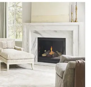 American style Nordic modern design wall decoration white marble fireplace mentle surround living room decoration fireplace