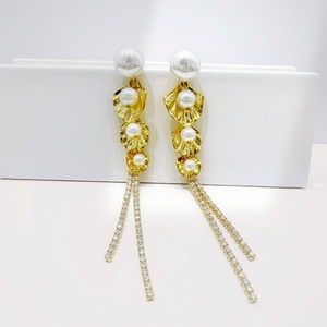 high quality plata 925 silver Luxury zircon Gold Plated long earring party wedding handmade ladies vintage pearl tassel earrings - Product Image 4