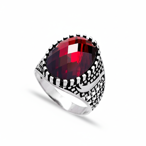 Ottoman Sword Design Oval Cut Garnet Gemstone Ottoman Design <b>Men</b> <b>Rings</b> Authentic <b>Men</b> <b>Ring</b> Wholesale Handmade 925 Sterling Silver - Product Image 2