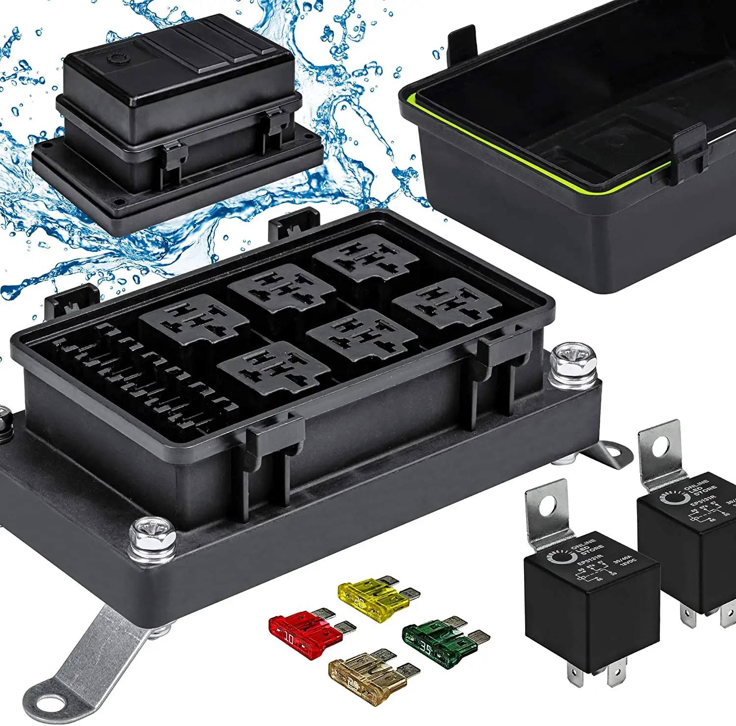 12V Auto Atc/Ato Blade Zekering 6 Sleuven 24V Vrachtwagenzekering En Relaiskast Relaiszekering Kast Waterdichte Set